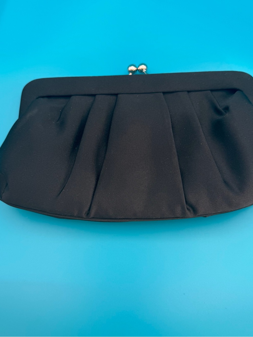 Kate Landry Elegant Black Satin Pleated Clutch with Shoulder Strap